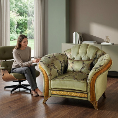 Luxury Television Classic Armchair Lounge 1-Seater Fabric Relax Club arredoclassic