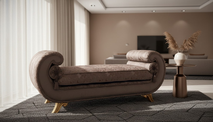 Living room lounge furniture classic design sofa brown fabric chaise longue new