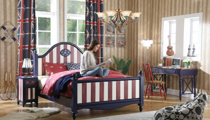 America Bett children's room beds bedroom wood solid wood furniture blue design