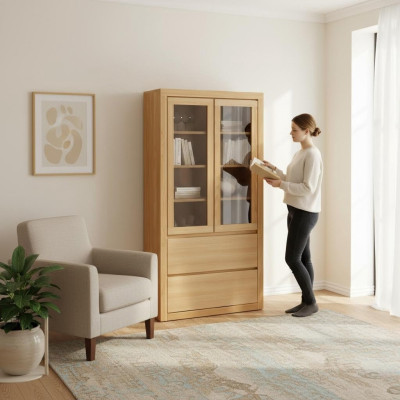 Showcase cabinet shelf, wooden cabinet system, shelving living room glass cabinet