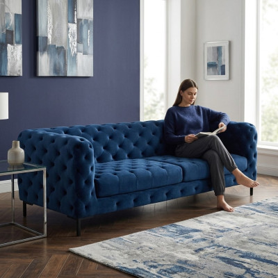 Stylish Blue Chesterfield 3-Seater Living Room Luxury Couch