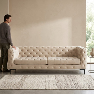 Beige Designer Chesterfield Three-Seater Luxury Living Room Couch