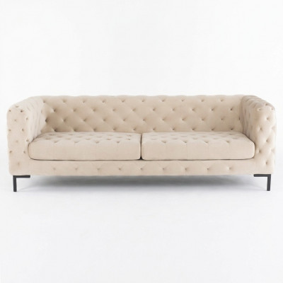 Beige Designer Chesterfield Three-Seater Luxury Living Room Couch