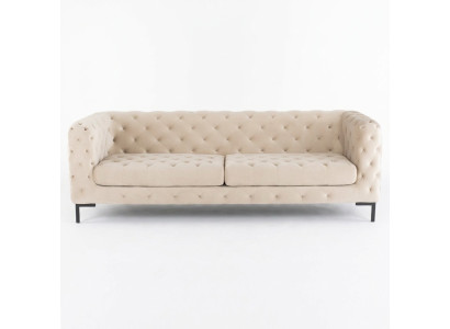 Beige Designer Chesterfield Three-Seater Luxury Living Room Couch