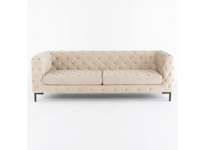 Beige Designer Chesterfield Three-Seater Luxury Living Room Couch