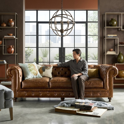 Designer Chesterfield brown three-seater luxury 3-seater couch
