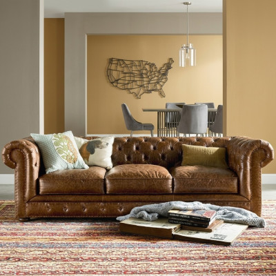 Designer Chesterfield brown three-seater luxury 3-seater couch