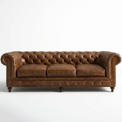 Designer Chesterfield brown three-seater luxury 3-seater couch