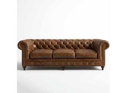 Designer Chesterfield brown three-seater luxury 3-seater couch