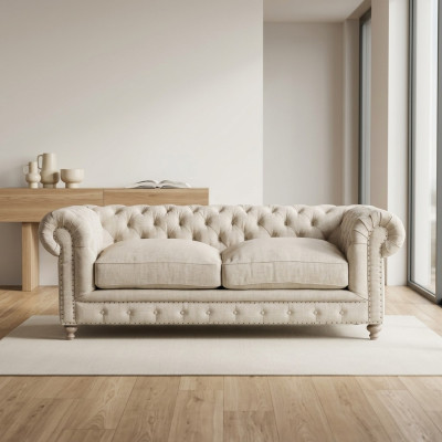 White Chesterfield Upholstered 3-Seater Luxury Living Room Sofa