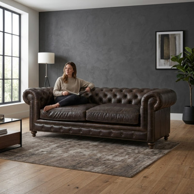 Modern Black Chesterfield Three-Seater Living Room Luxury Sofa