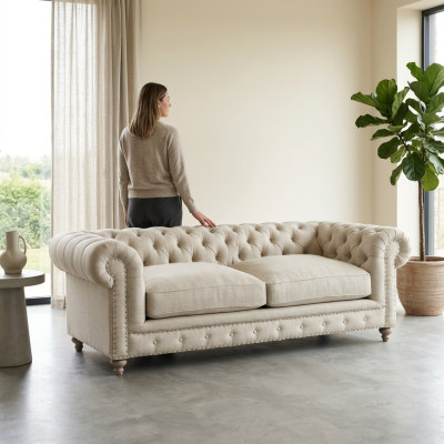 White Chesterfield Luxury Three-Seater Modern 3-Seater Living Room Couch