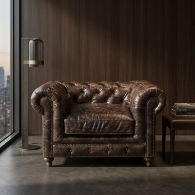 jvmoebel ® - Leather Sofa Couch - Brown Armchair Upholstered Single-seater Couch Set
