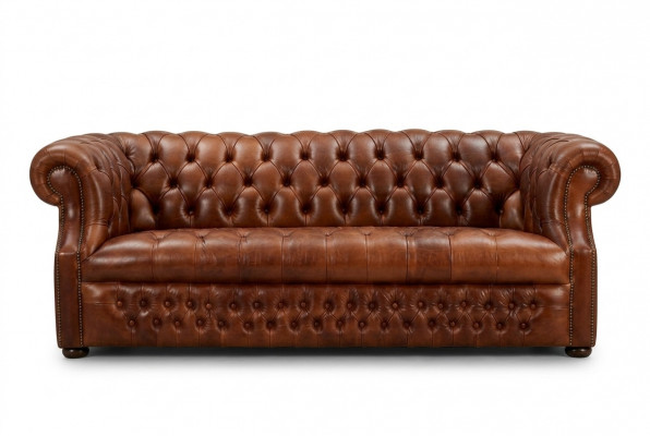 Brown Chesterfield three-seater designer sofa stylish couch