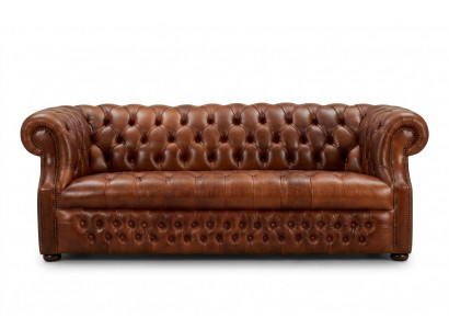 Brown Chesterfield three-seater designer sofa stylish couch