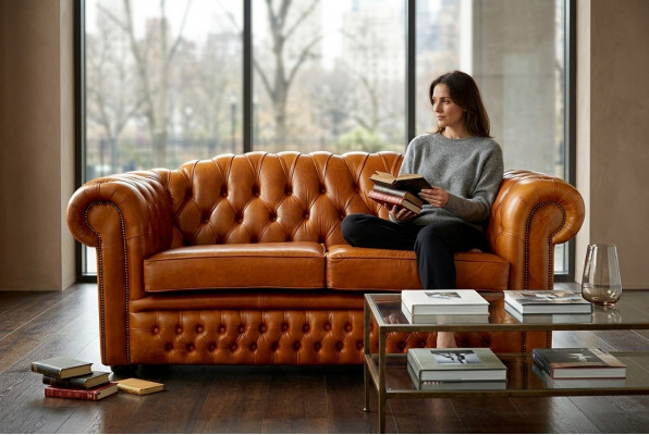 Chesterfield Sofa Couch Upholstery Fabric Leather Sofas Brown Suite 3-Seater