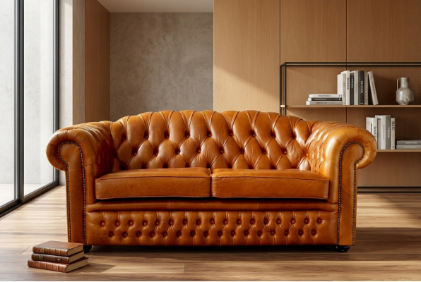 Chesterfield Sofa Couch Upholstery Fabric Leather Sofas Brown Suite 3-Seater
