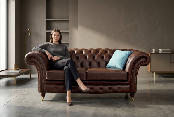 Chesterfield Men's Club Sofa Couch Leather Upholstery 2-Seater Brown NEW jvmoebel ®