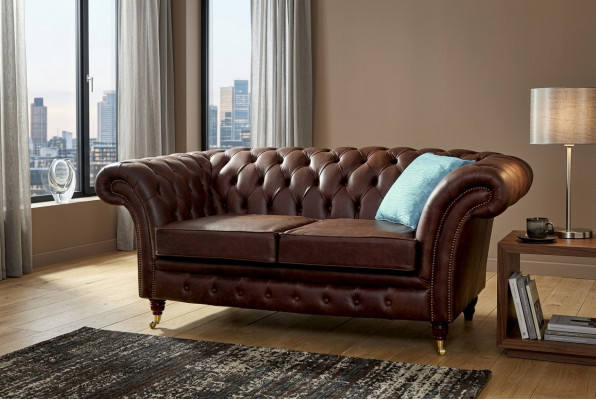 Chesterfield Men's Club Sofa Couch Leather Upholstery 2-Seater Brown NEW jvmoebel ®