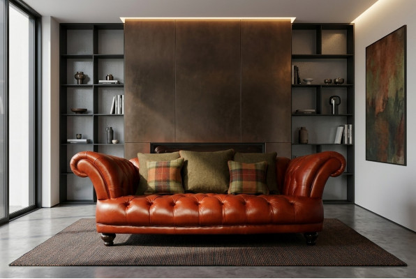 Brown Leather Chesterfield Sofa Couch Upholstery Fabric Suite 3-Seater New