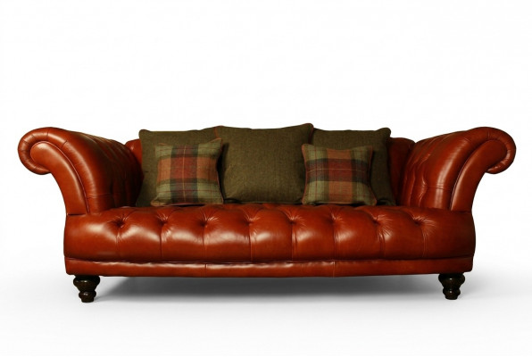 Brown Leather Chesterfield Sofa Couch Upholstery Fabric Suite 3-Seater New