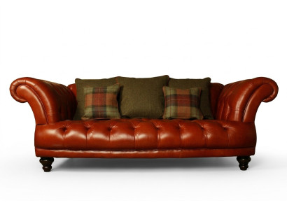 Brown Leather Chesterfield Sofa Couch Upholstery Fabric Suite 3-Seater New