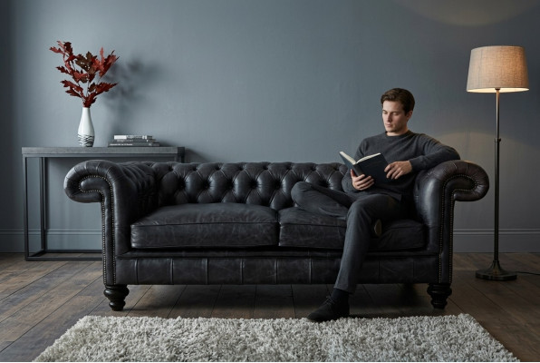 Designer gray Chesterfield 3-seater luxury living room couch