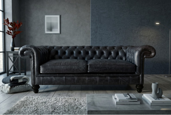 Designer gray Chesterfield 3-seater luxury living room couch