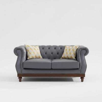 Classic Leather Couch - Gray Chesterfield Fabric Sofa 2 Seater New jvmoebel ®