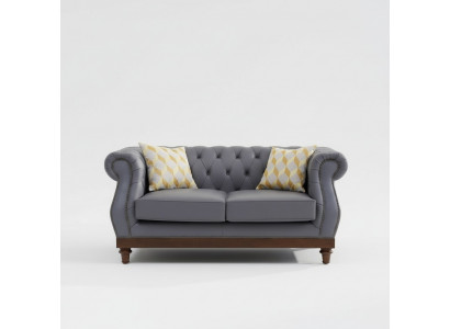 Classic Leather Couch - Gray Chesterfield Fabric Sofa 2 Seater New jvmoebel ®