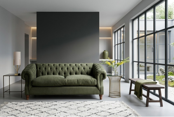 Green Chesterfield Upholstered Three-Seater Designer Luxury Couch