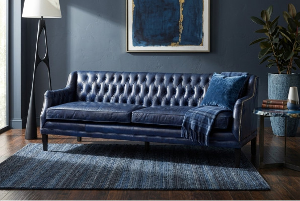 Blue Chesterfield Sofa Couch Upholstery Fabric Leather Couch Set 4-Seater New