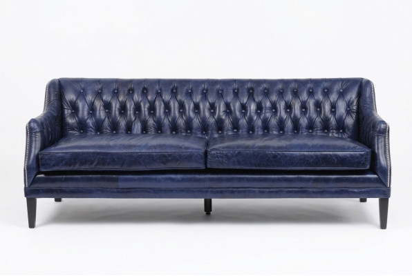 Blue Chesterfield Sofa Couch Upholstery Fabric Leather Couch Set 4-Seater New
