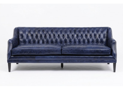 Blue Chesterfield Sofa Couch Upholstery Fabric Leather Couch Set 4-Seater New