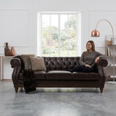 Chesterfield Designer Brown 3-Seater Luxury Living Room Sofa