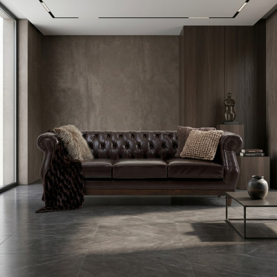 Chesterfield Designer Brown 3-Seater Luxury Living Room Sofa