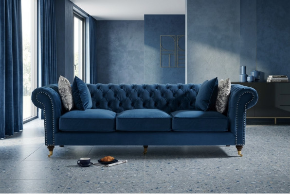 Blue Chesterfield Sofa Luxury Living Room Couch Fabric Sofa