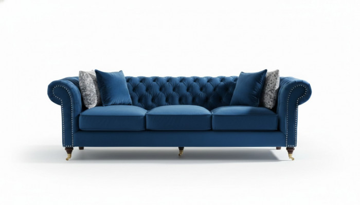 Blue Chesterfield Sofa Luxury Living Room Couch Fabric Sofa