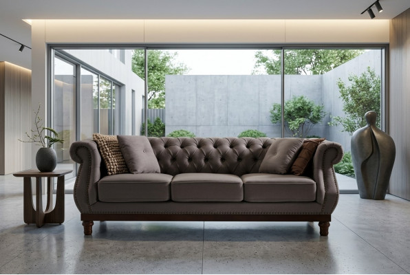 Gray Chesterfield Sofa Couch Upholstered Fabric Designer 3-Seater