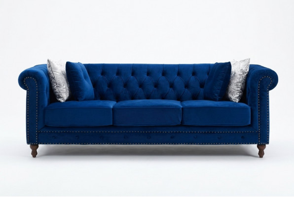 jvmoebel ® - Leather Sofa Couch - Royal Blue Upholstery Three-Seater Couch Set