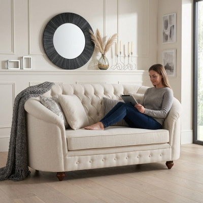 Classic Textile Couch - Beige Chesterfield Fabric Sofa 2-Seater New jvmoebel®
