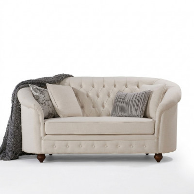 Classic Textile Couch - Beige Chesterfield Fabric Sofa 2-Seater New jvmoebel®