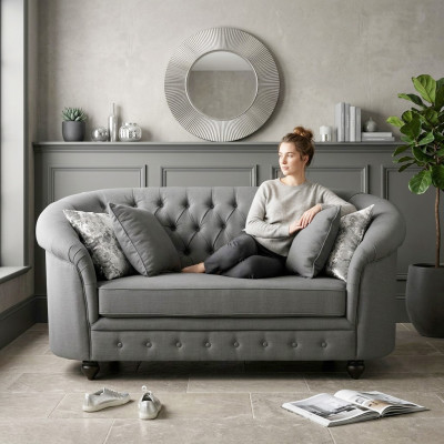 Classic Textile Couch - Gray Chesterfield Fabric Sofa 2-Seater New jvmoebel ®