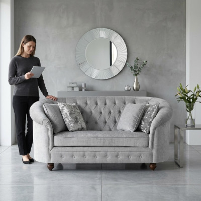 jvmoebel ® - Country House Designer Couch - Chesterfield Textile Sofa Gray Fabric New