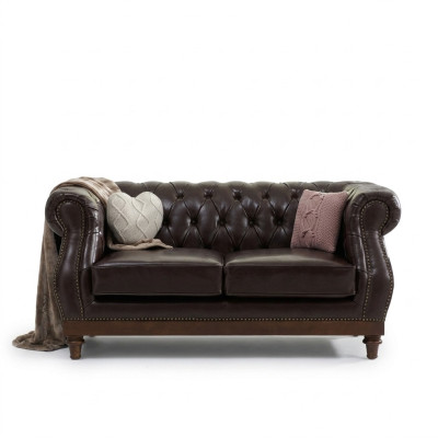 Leather Chesterfield Men's Club Sofa Couch Upholstery Two-Seater Brown NEW jvmoebel ®