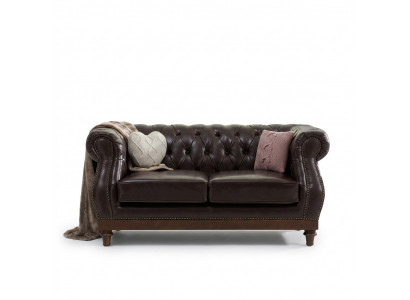 Leather Chesterfield Men's Club Sofa Couch Upholstery Two-Seater Brown NEW jvmoebel ®