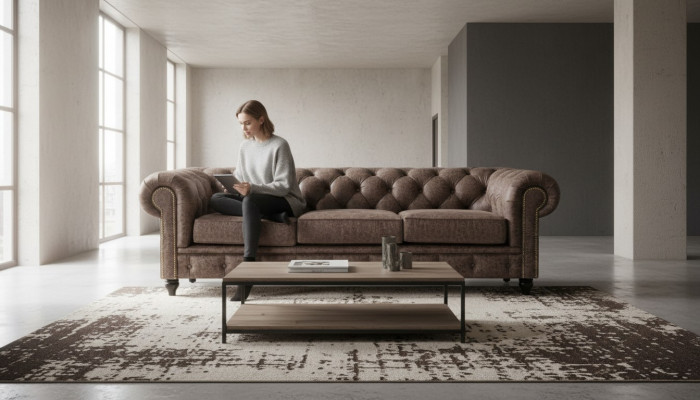 Men's Club Chesterfield Sofa Couch Leather Upholstered Three-Seater Brown NEW