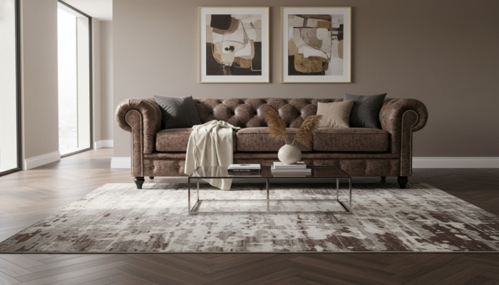 Men's Club Chesterfield Sofa Couch Leather Upholstered Three-Seater Brown NEW