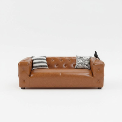 American Style Chesterfield Sofa Couch Leather Upholstery Three-Seater Brown
