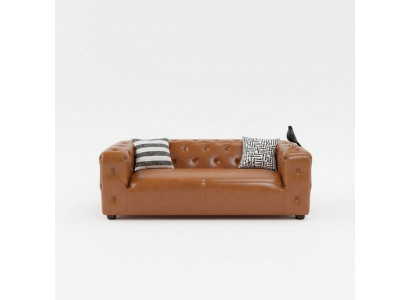 American Style Chesterfield Sofa Couch Leather Upholstery Three-Seater Brown